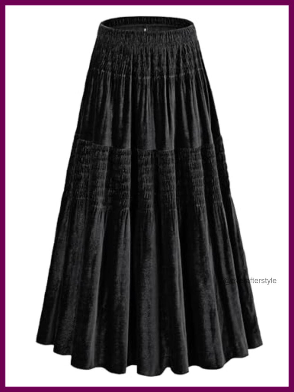 Velvet Pleated Midi Skirt Elastic High Waist Tiered A-Line